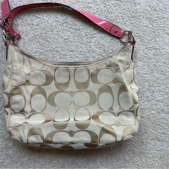Coach Peach Signature Stripe Jacquard Hobo Bag F19281 - Picture 10 of 16